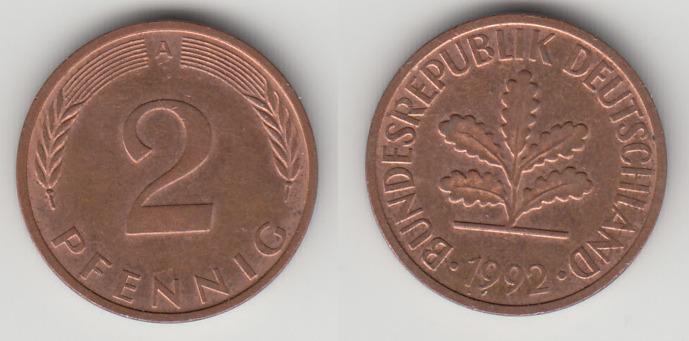Германия ФРГ 2 пфеннига 1992 A М