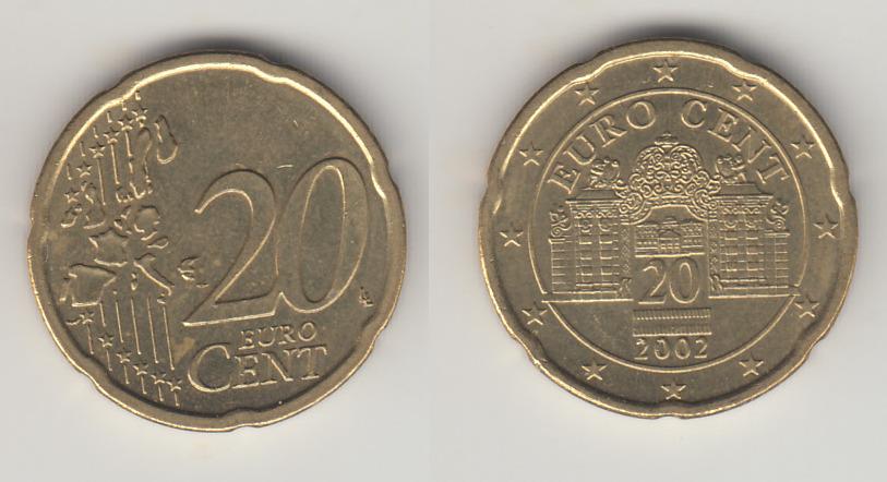 Австрия 20 центов 2002 М
