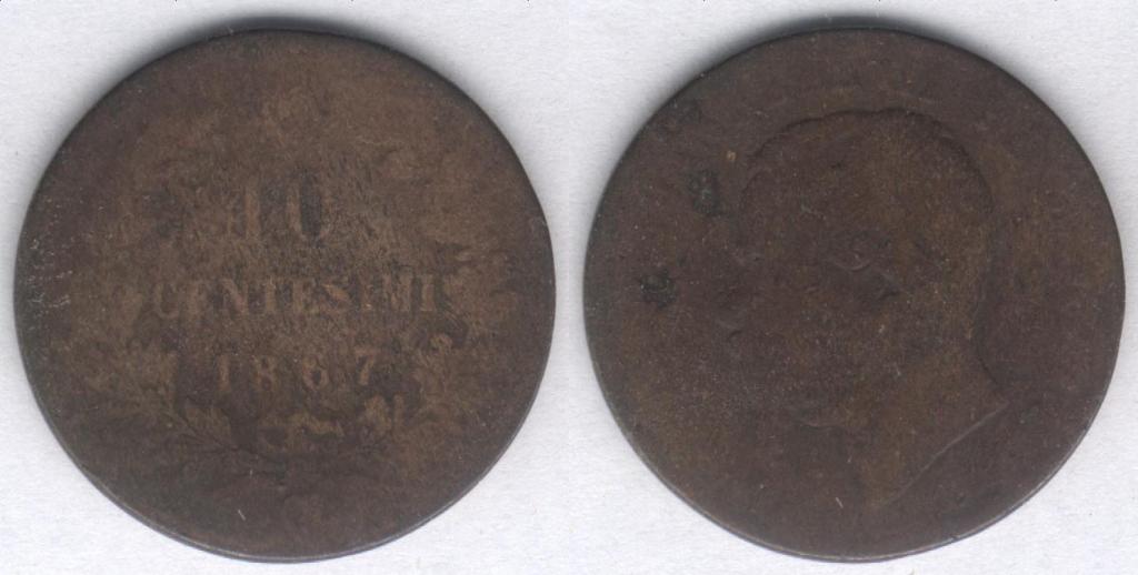 Монета Италия 10 чентезимо 1867 OM г. G