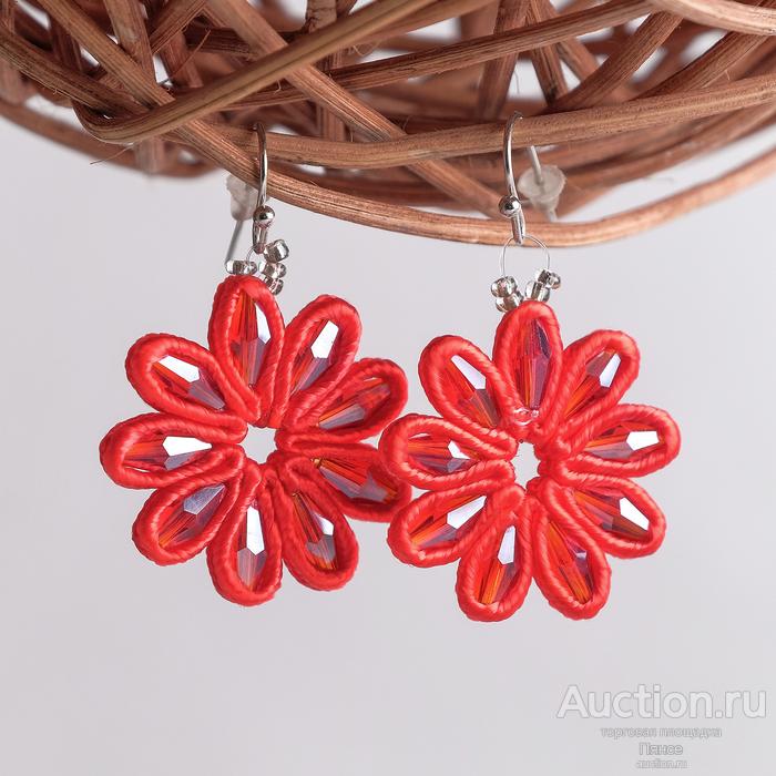 Серьги винтаж «Цветочный шик» малые, цвет красный. Новые.