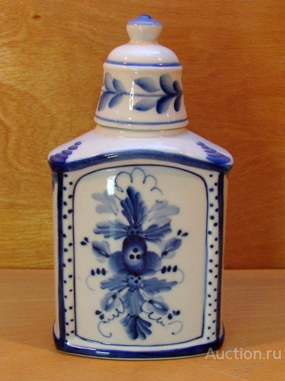 ГЖЕЛЬ винтажный фарфоровый ГРАФИН - ШТОФ ручная роспись 18 см. клеймо ОТЛИЧНОЕ СОСТОЯНИЕ