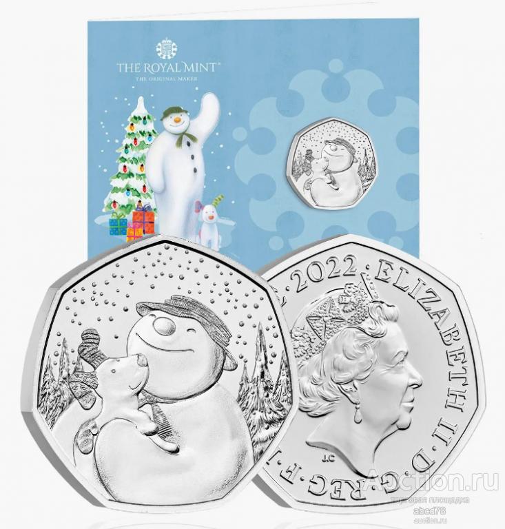 Великобритания BUNC 50 пенсов 2022 г. Snowman - Снеговик