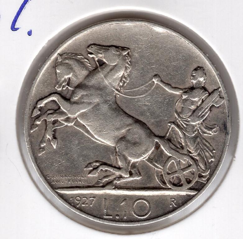 10 лир - Италия - 1927 - Витторио Эммануил III - серебро 835 - KM#68