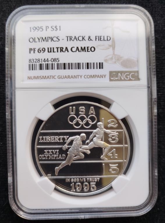 США. 1 доллар, 1995. Олимпиада в Атланте.  Серебро. Слаб  NGC. PF-69.