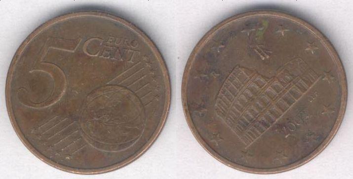 Монета Италия 5 евроцентов 2002 г. VF-