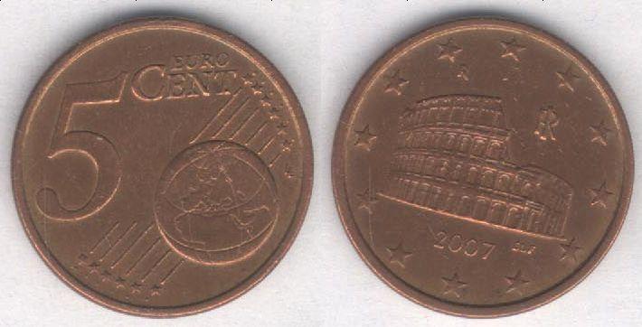 Монета Италия 5 евроцентов 2007 г. VF