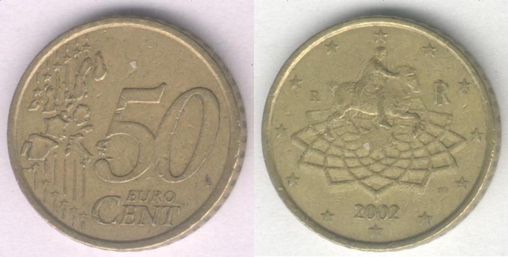 Монета Италия 50 евроцентов 2002 г. VF (1)