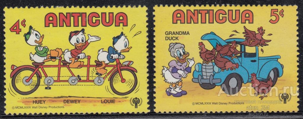 Антигуа. 1980 год. Герои мультфильмов Уолта Диснея. 2 марки. Из серии