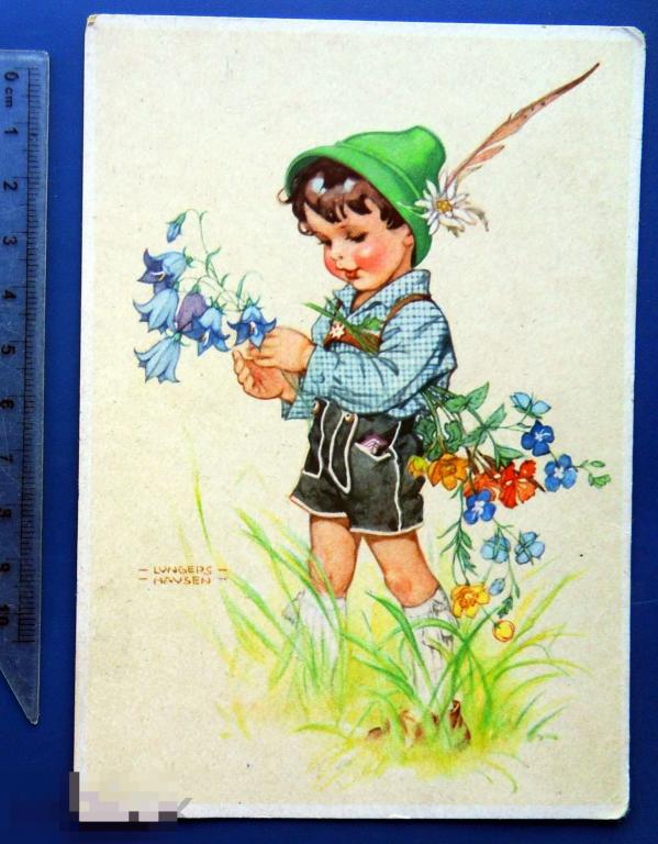 МАЛЬЧИК С ЦВЕТАМИ 1952 N8 ГДР подписана дети КОЛОКОЛЬЧИКИ