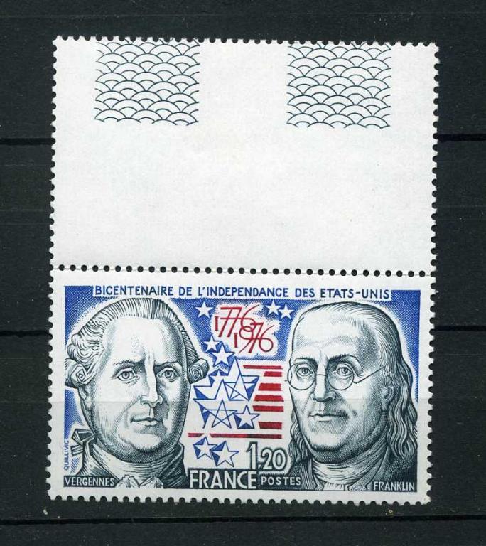 Франция. 200 лет независимости Америки Шарль Гравье Бенджамин Франклин. Серия С КУПОНОМ. 1976.**