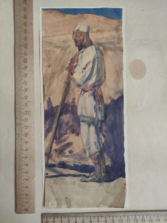 графика Юноша Азиат, смешанная техника, акварель, гуашь, Пономарёв Николай Афанасьевич, старая