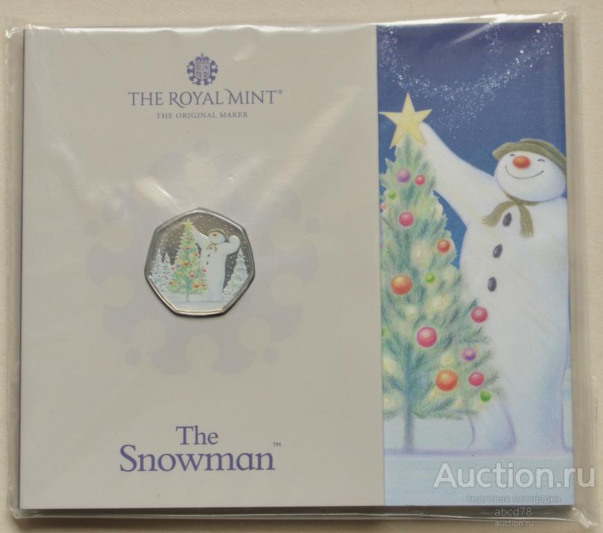BUNC ЦВЕТНЫЕ 50 пенсов 2024 г. Snowman - Снеговик,  Великобритания