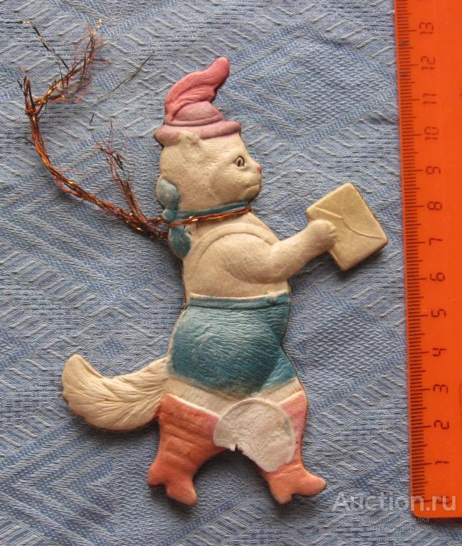 Елочная игрушка. Кот в сапогах с письмом. Картон. Подклейка.