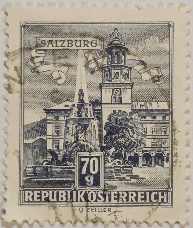 Марки_Австрии, 70 Австрийских грошей 1962г., Резиденция Фонтан, Зальцбуг, Гашёная;