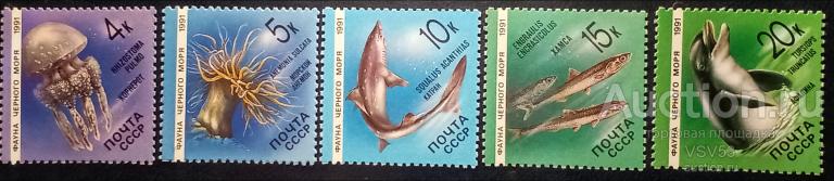 СССР 1991 г. Сол. № 6279 - 6283**. Фауна Чёрного моря.