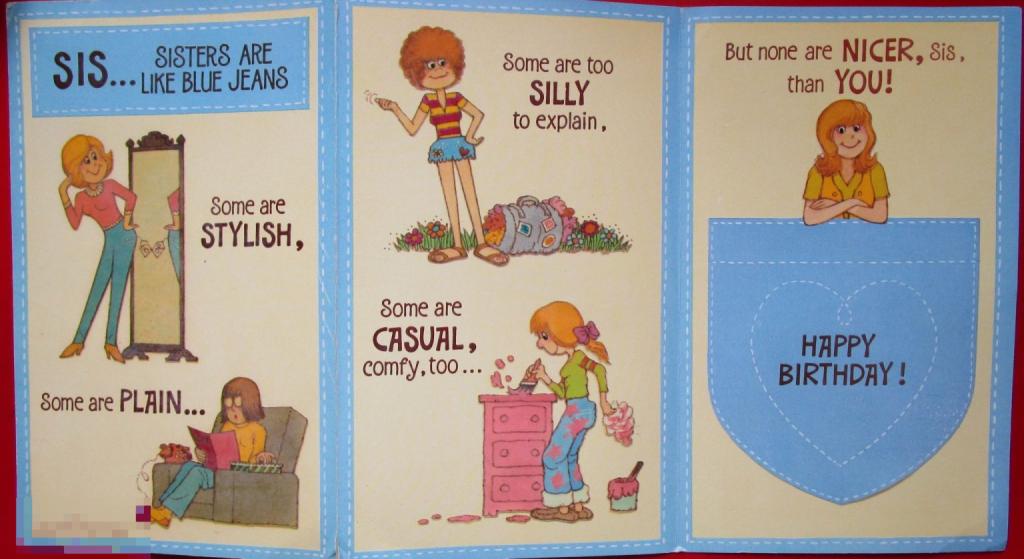 Поздравительная открытка-раскладушка "Сестре на день рождения", США, чистая