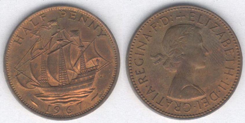 Монета Великобритания 1/2 пенни 1967 г. XF (2)