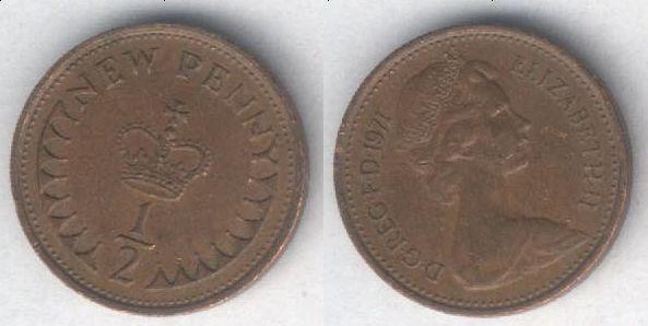 Монета Великобритания 1/2 пенни 1971 г. VF (1)
