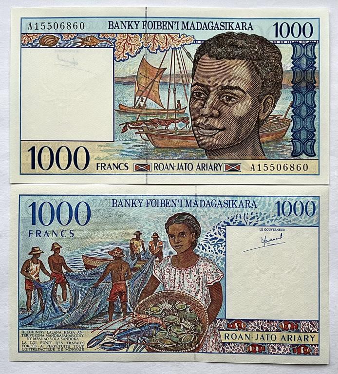 МАДАГАСКАР 1000 ФРАНКОВ 1994 ГОД UNC