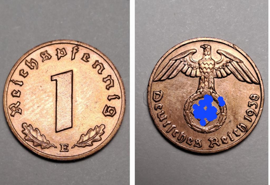 Германия 1 пфенниг  1938 Е Штемпель