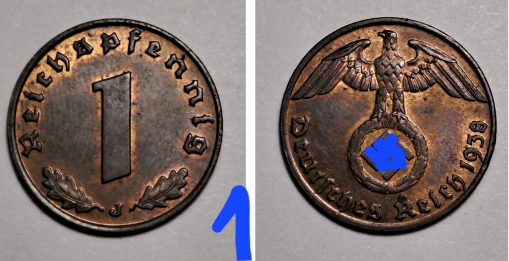 Германия 1 пфенниг  1938J . Штемпель