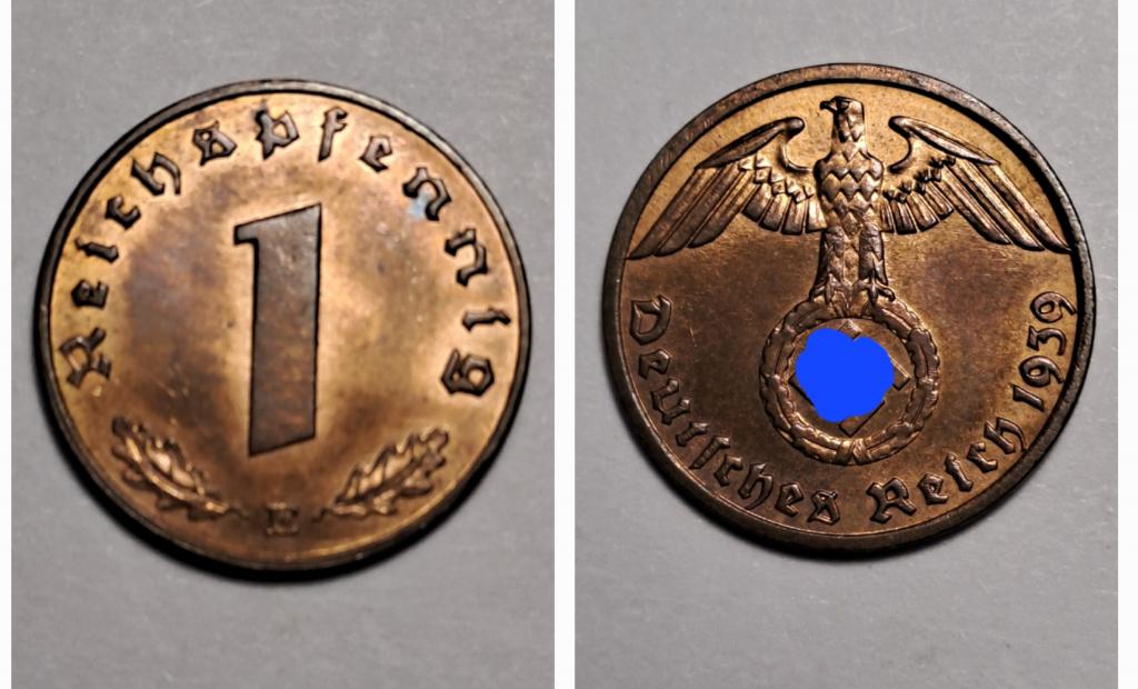 Германия 1 пфенниг  1939Е . Штемпель