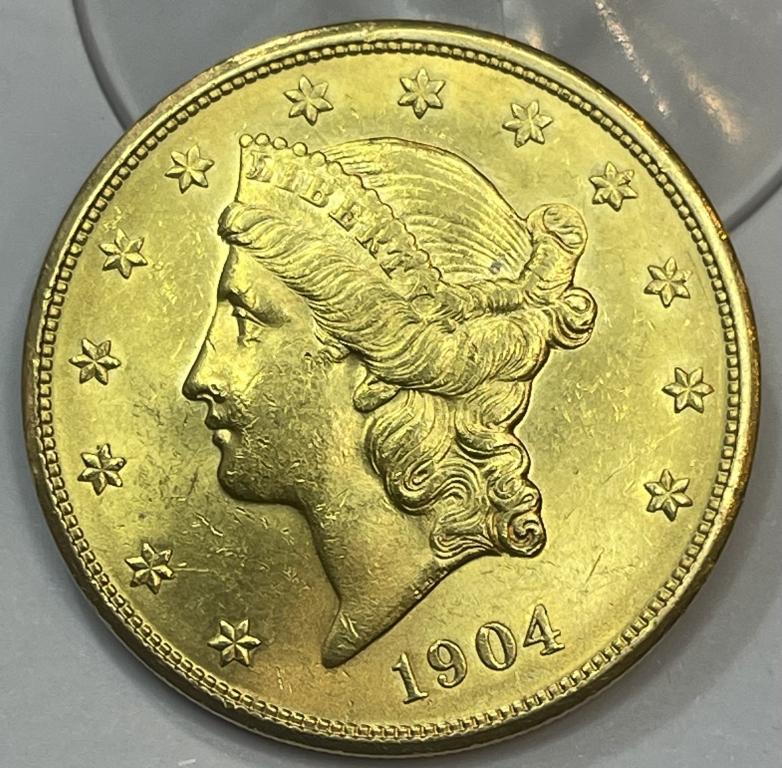 Золотая монета 20 долларов "Голова Свободы"  Орел 1904г., Au 900 !!!