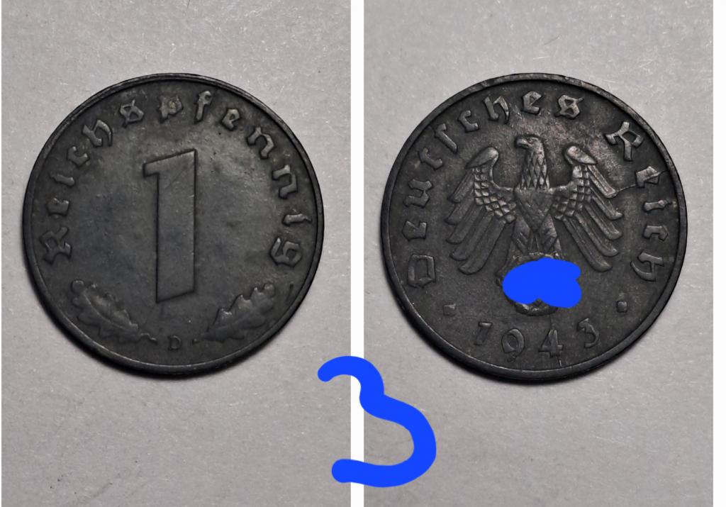 Германия 1 пфенниг  1943 D