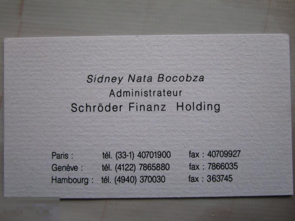 Визитная карточка: Администратор Schroder Finanz Holding, Франция-Швейцария-Германия
