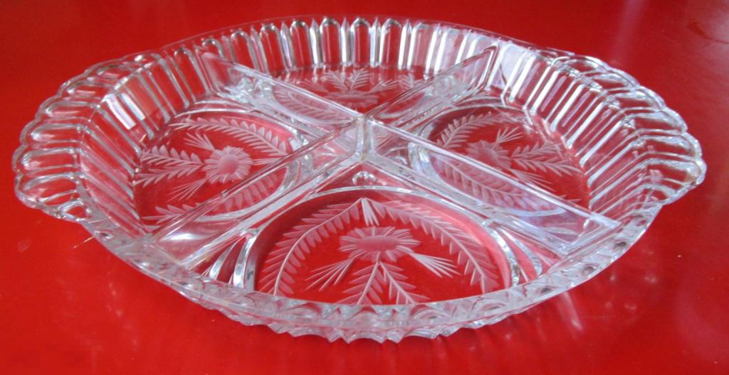 Менажница / блюдо, богемское стекло, в родной упаковке, Чехословакия, 1980-е годы
