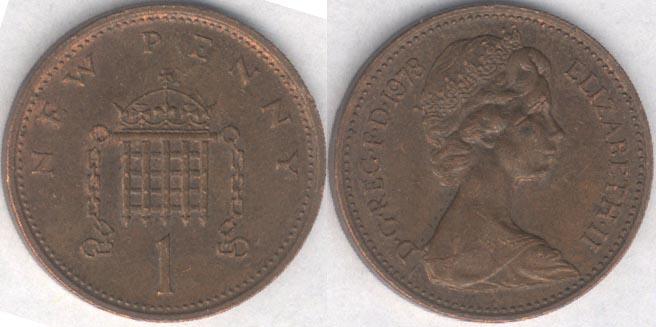 Монета Великобритания 1 пенни 1978 г. VF