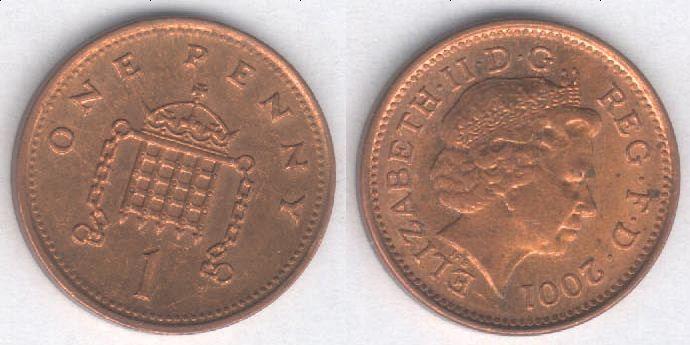 Монета Великобритания 1 пенни 2001 г. XF