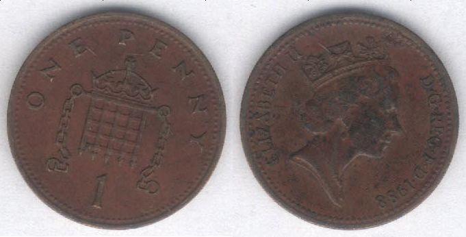 Монета Великобритания 1 пенни 1988 г. VF