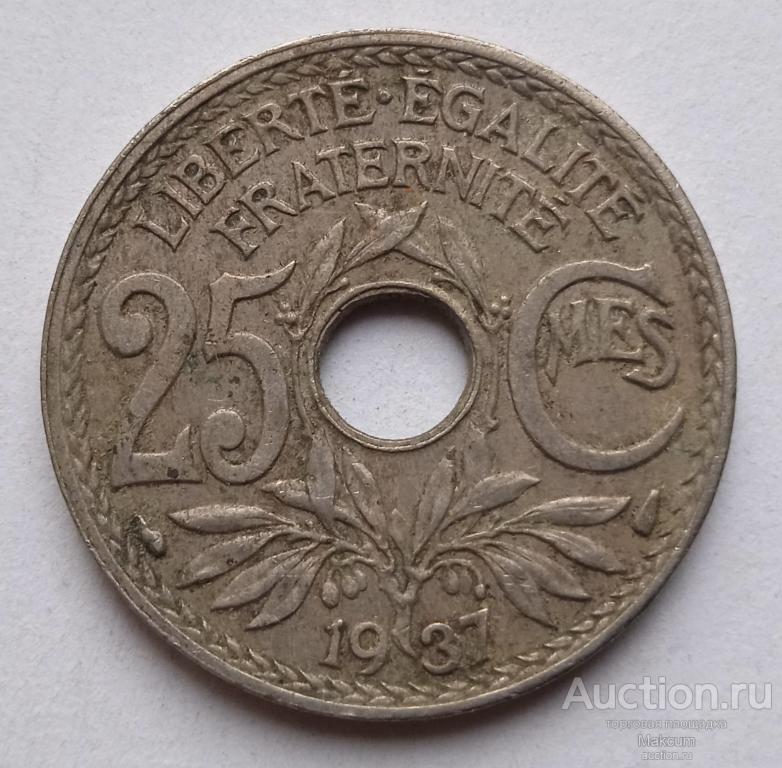 Франция 25 сантимов .1937 г .