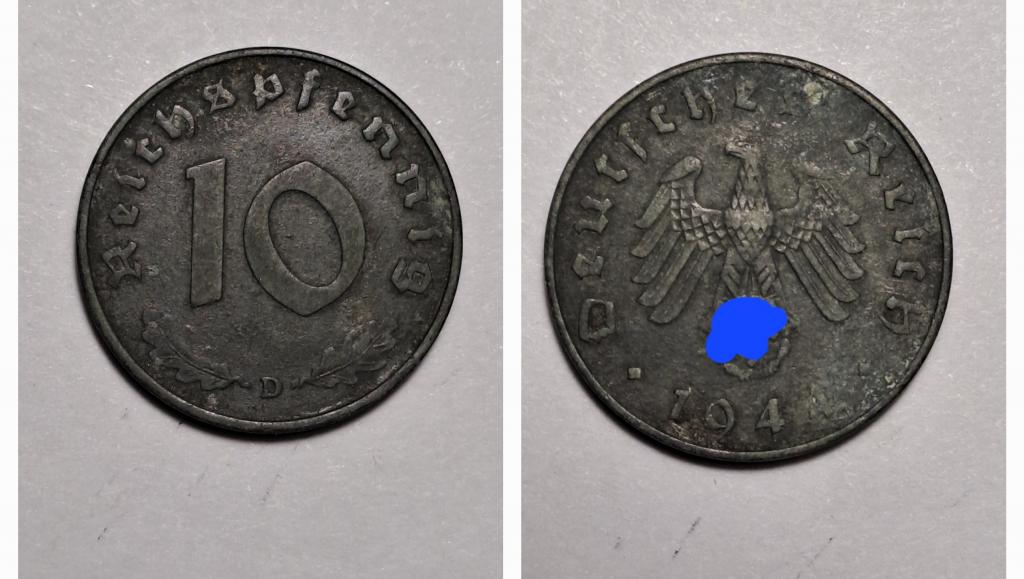 Германия 10  пфеннигов 1944 D Цинк