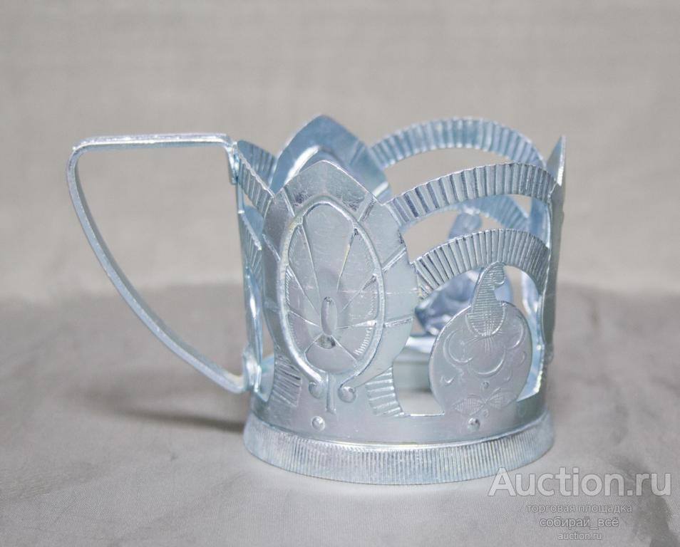 Подстаканник голубой Тюльпан, алюминий, высота 6,5 см (50)