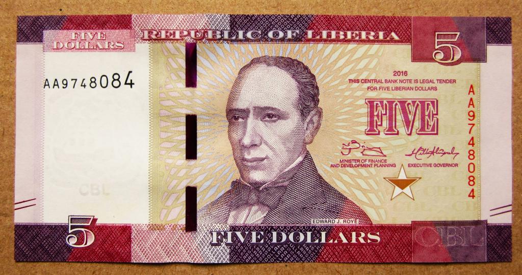 Либерия 5 долларов 2016 г. UNC