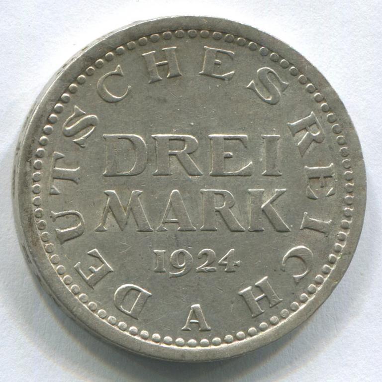 ГЕРМАНИЯ/ВЕЙМАР 3 МАРКИ 1924 А XF