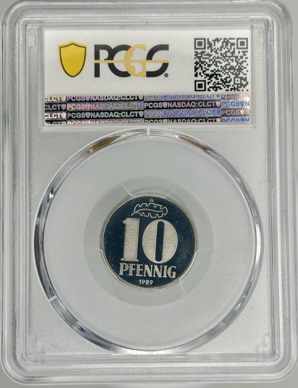 Германия ГДР 10 пфеннигов 1989 год А PCGS PR68DCAM Очень Редкая!