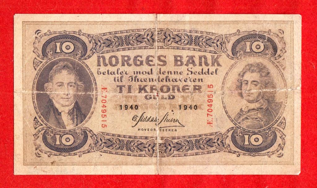 Норвегия, 10 крон, 1940, подпись Meldahl-Nielsen, E.7049515, РЕДКИЕ, RRR