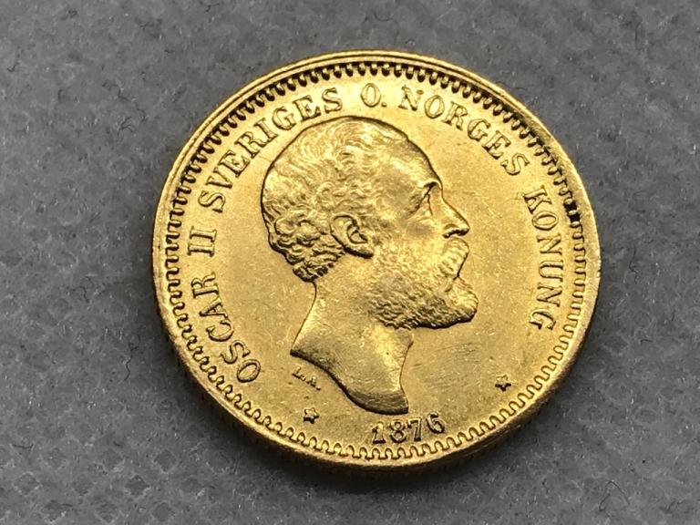 Швеция 10 крон 1876 Золото Оригинал Редкая