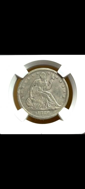 Монета серебро. 50 центов/пол доллара 1862 США, Редкая