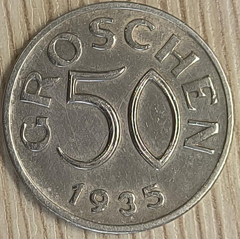 Австрия 50 грошей 1935 г. XF