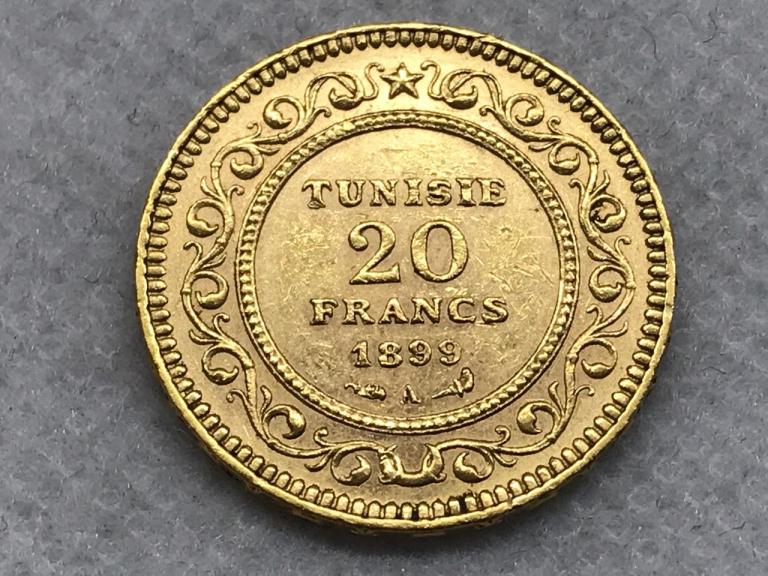 Тунис Французский 20 франков 1316 / 1899 А Золото Оригинал Редкий год