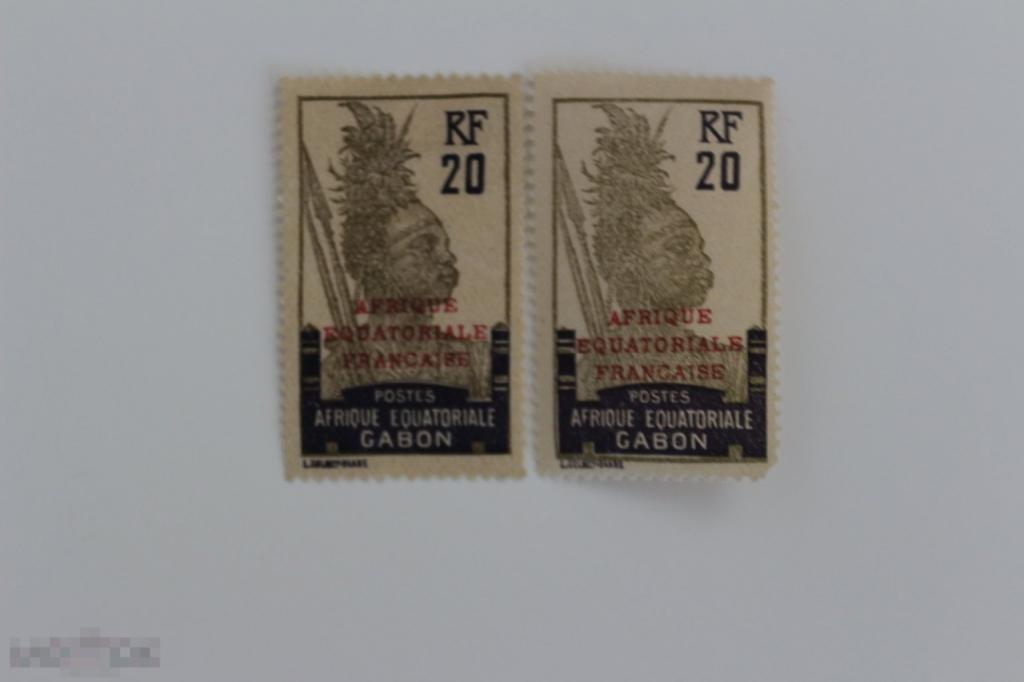Габон серия 1924 г. чистая, воин с копьем, надпечатка 20f