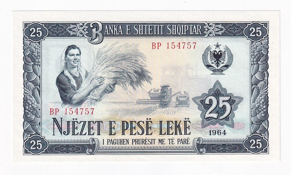Албания Банкнота 25 лек 1964 год Серия BP UNC (42055)