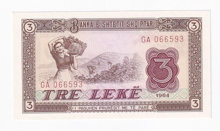 Албания Банкнота 3 лек 1964 год Серия GA UNC (42052)