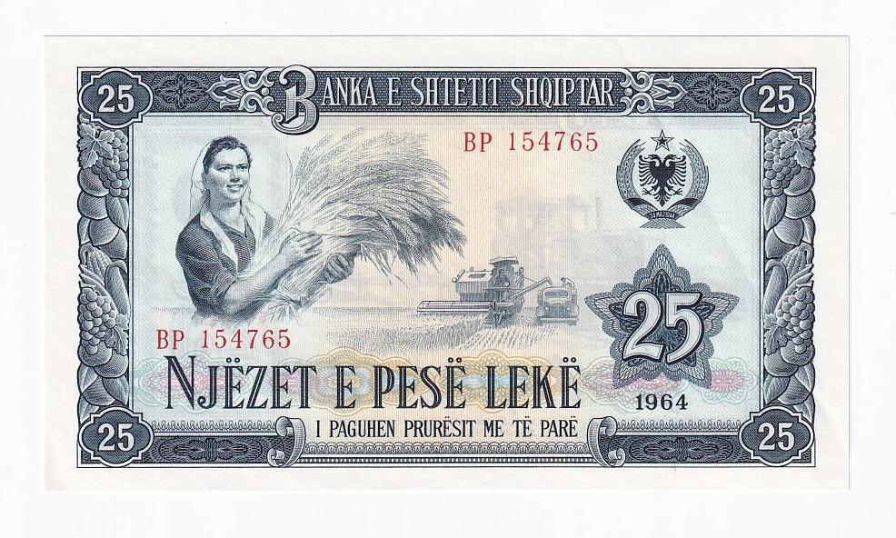 Албания Банкнота 25 лек 1964 год Серия BP 154765 XF+ (42057)