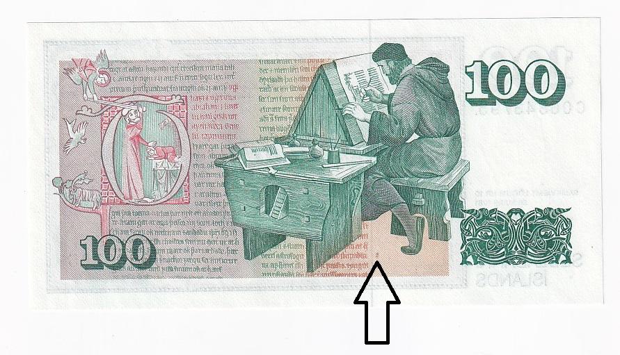 Исландия Банкнота 100 крон 1961 год Пятнышко Без перегибов  (42069)
