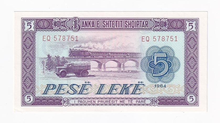 Албания Банкнота 5 лек 1964 год Серия EQ UNC (42053)